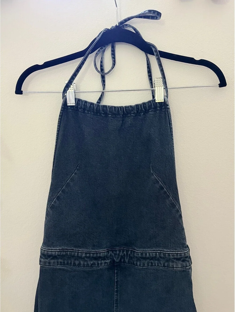Free People Black Denim Halter Jumpsuit Overalls Womens Size 6 Boho